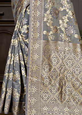 Grey Cotton Woven Saree With Blouse Piece - Indian Silk House Agencies