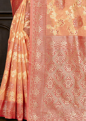 Light Orange Cotton Woven Saree With Blouse Piece - Indian Silk House Agencies