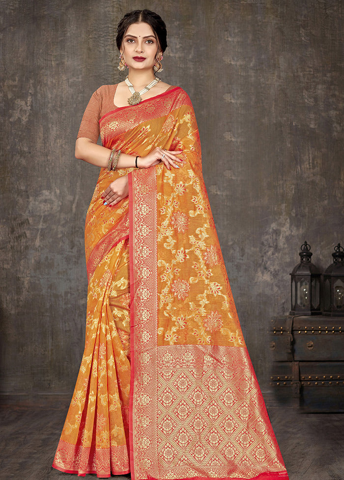 Yellow Cotton Woven Saree With Blouse Piece - Indian Silk House Agencies