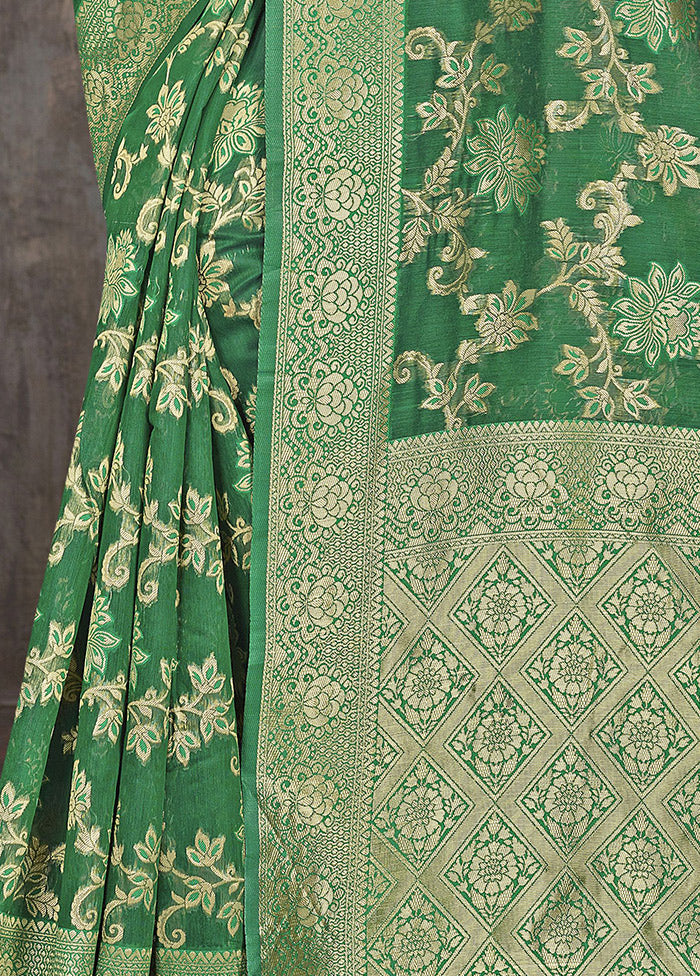 Green Cotton Woven Saree With Blouse Piece - Indian Silk House Agencies