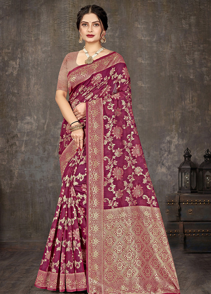 Magenta Cotton Woven Saree With Blouse Piece - Indian Silk House Agencies