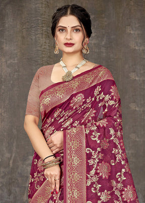 Magenta Cotton Woven Saree With Blouse Piece - Indian Silk House Agencies