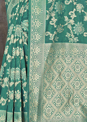 Turquoise Cotton Woven Saree With Blouse Piece - Indian Silk House Agencies