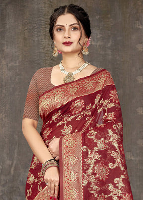 Red Cotton Woven Saree With Blouse Piece - Indian Silk House Agencies