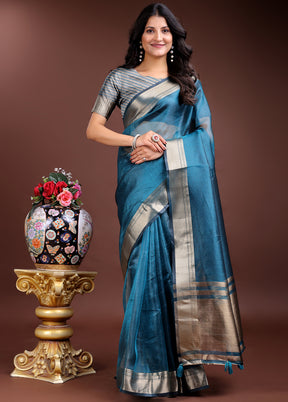 Sea Green Organza Saree With Blouse Piece