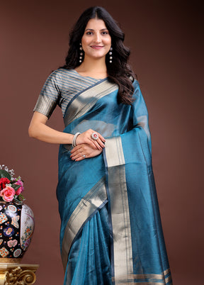 Sea Green Organza Saree With Blouse Piece