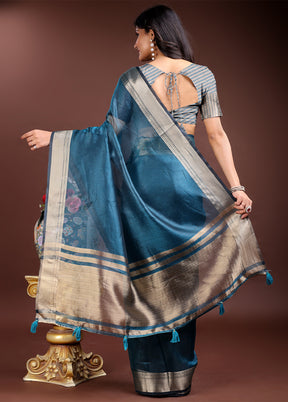 Sea Green Organza Saree With Blouse Piece