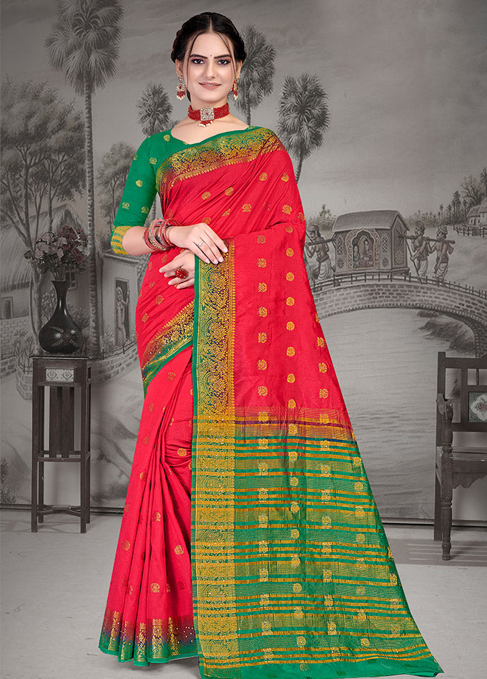 Red Spun Silk Woven Saree With Blouse Piece - Indian Silk House Agencies