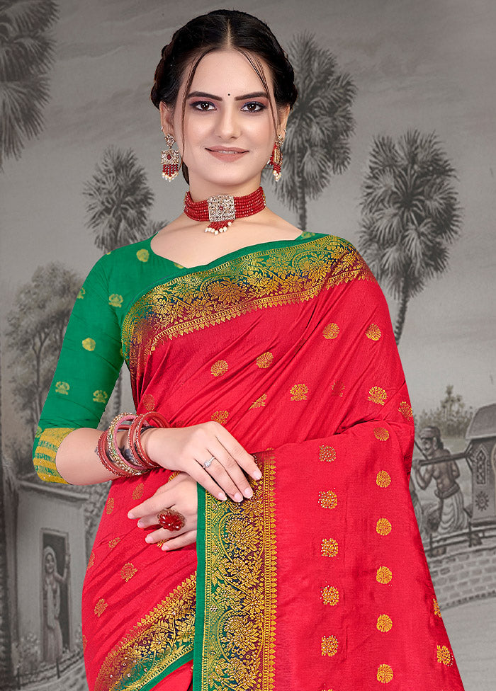 Red Spun Silk Woven Saree With Blouse Piece - Indian Silk House Agencies