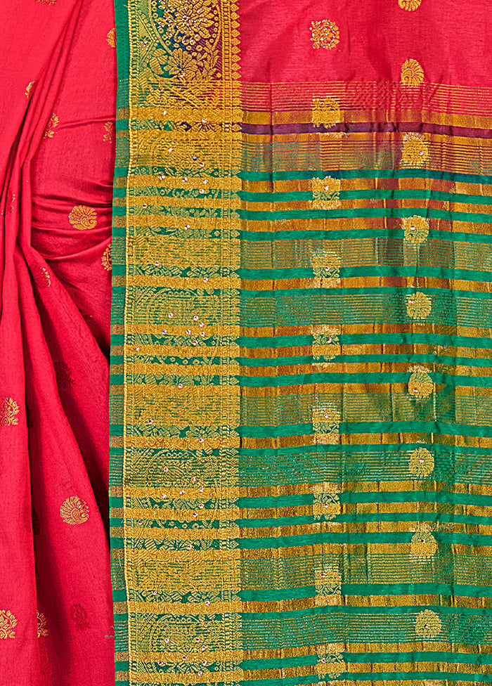 Red Spun Silk Woven Saree With Blouse Piece - Indian Silk House Agencies