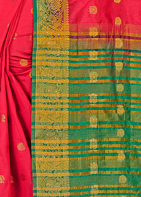 Red Spun Silk Woven Saree With Blouse Piece - Indian Silk House Agencies