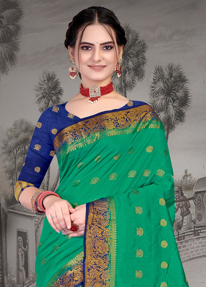 Green Spun Silk Woven Saree With Blouse Piece - Indian Silk House Agencies