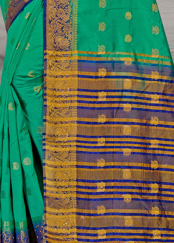 Green Spun Silk Woven Saree With Blouse Piece - Indian Silk House Agencies