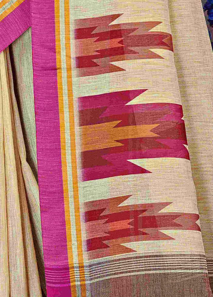 Beige Cotton Saree With Blouse Piece - Indian Silk House Agencies