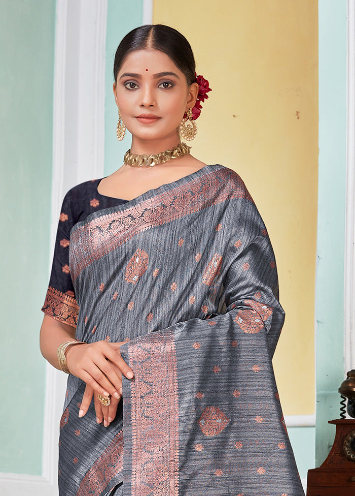 Grey Spun Silk Saree With Blouse Piece - Indian Silk House Agencies