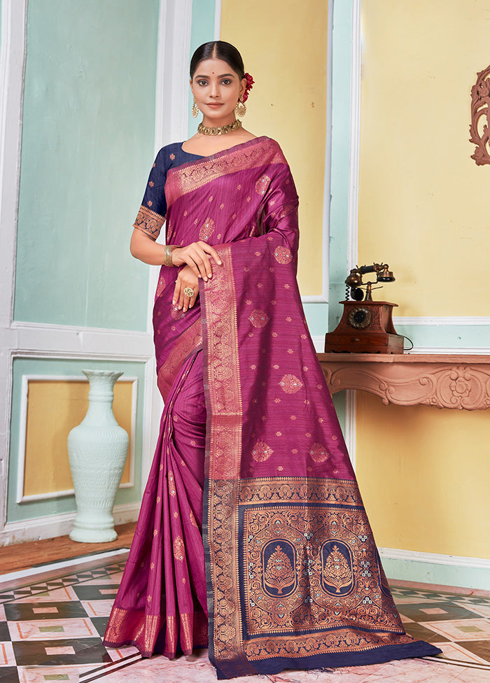 Magenta Spun Silk Saree With Blouse Piece - Indian Silk House Agencies