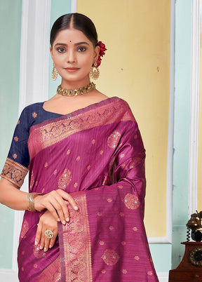 Magenta Spun Silk Saree With Blouse Piece - Indian Silk House Agencies