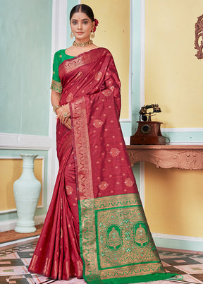 Red Spun Silk Saree With Blouse Piece - Indian Silk House Agencies