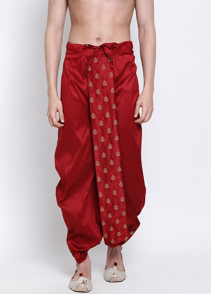 Red Solid Silk Dhoti - Indian Silk House Agencies