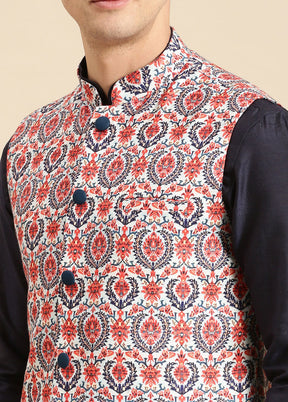 Deep Blue Silk Printed Ethnic Jacket VDSAN2812433 - Indian Silk House Agencies