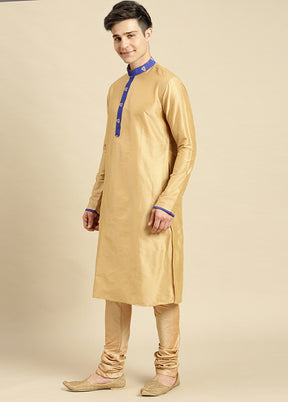 3 Pc Beige Silk Printed Kurta Pajama Set VDSAN210182 - Indian Silk House Agencies