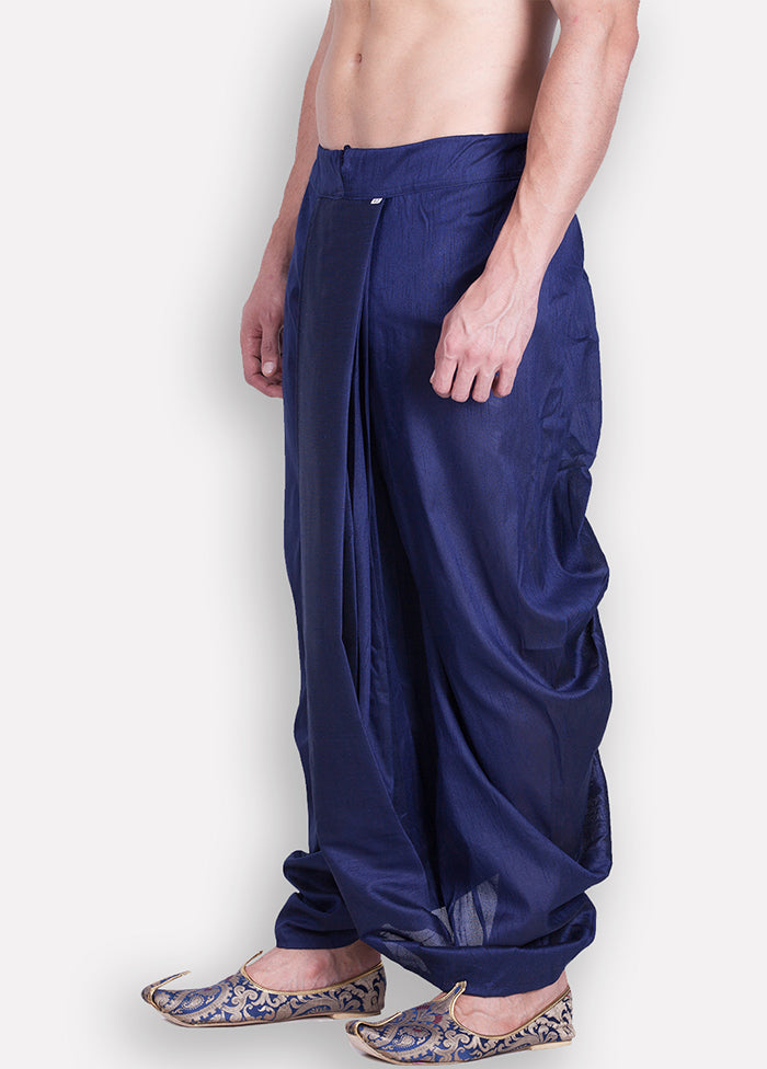 Deep Blue Solid Silk Dhoti - Indian Silk House Agencies