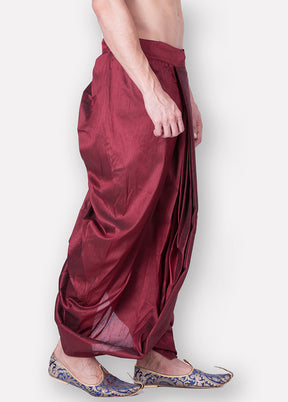 Maroon Solid Silk Dhoti - Indian Silk House Agencies