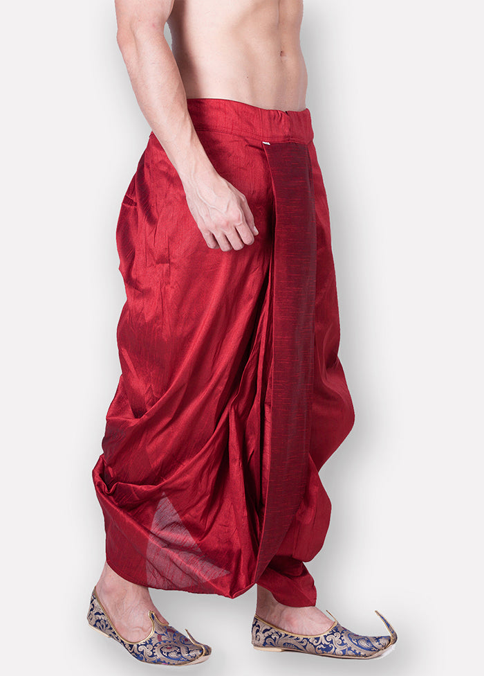 Red Solid Silk Dhoti - Indian Silk House Agencies