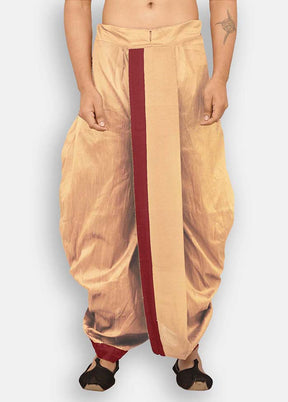 Deep Beige Solid Silk Dhoti - Indian Silk House Agencies