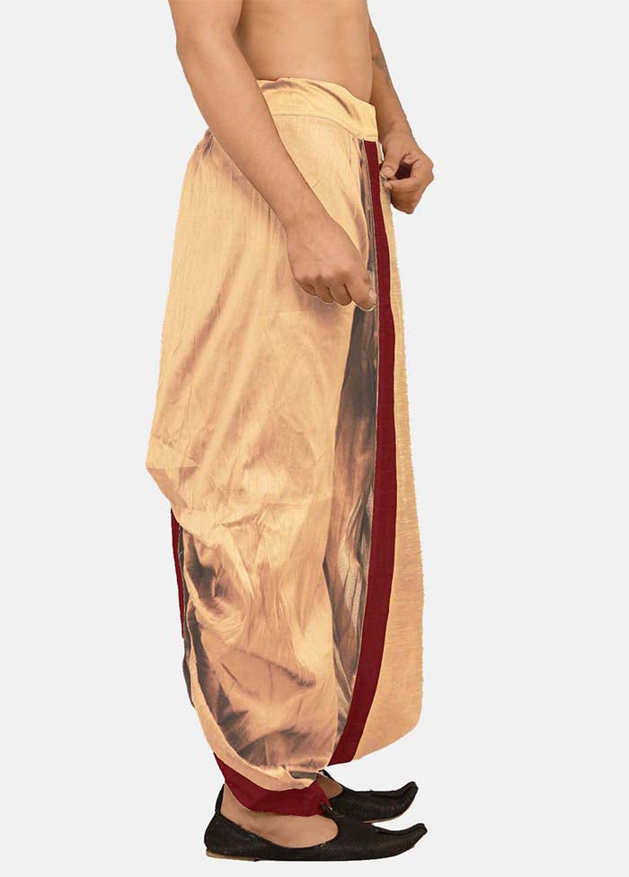 Deep Beige Solid Silk Dhoti - Indian Silk House Agencies