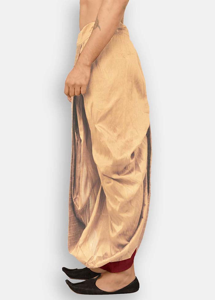 Deep Beige Solid Silk Dhoti - Indian Silk House Agencies