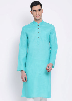 Sky Blue Solid Cotton Kurta - Indian Silk House Agencies
