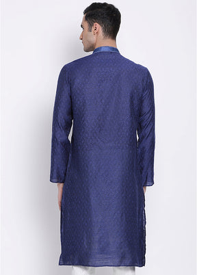 Blue Woven Silk Kurta - Indian Silk House Agencies