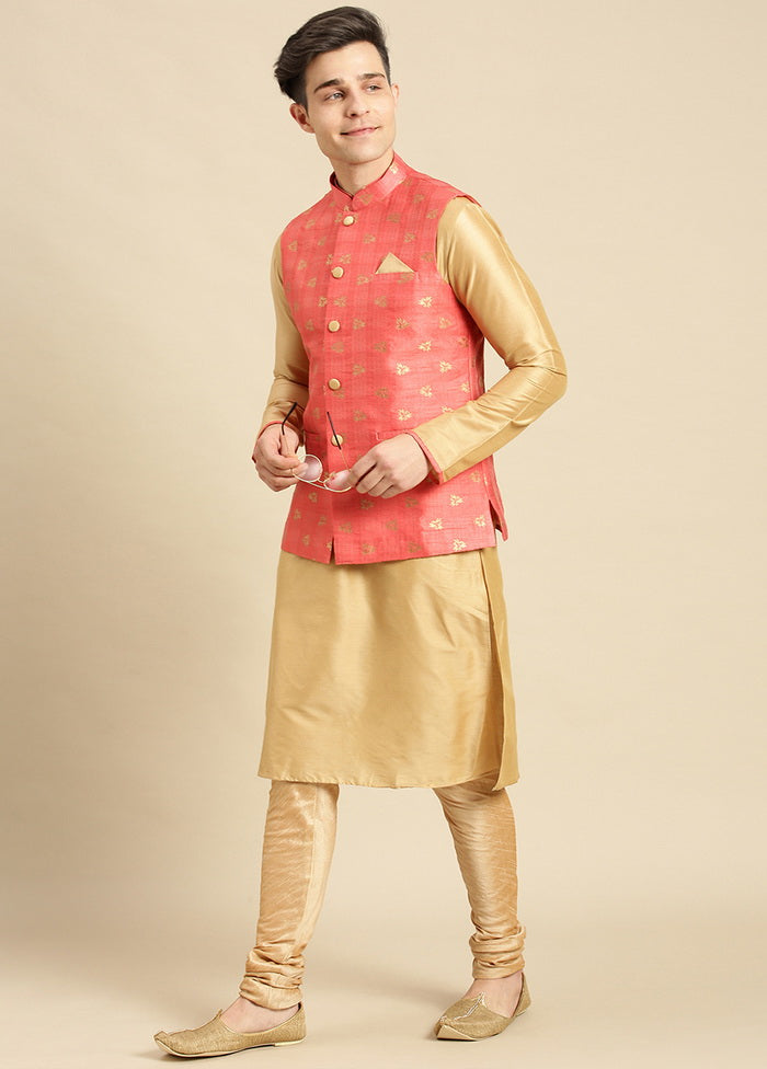 2 Pc Beige Silk Printed Kurta Jacket Set VDSAN210172 - Indian Silk House Agencies