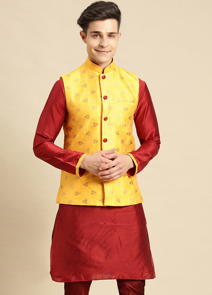 2 Pc Beige Silk Printed Kurta Jacket Set VDSAN210174 - Indian Silk House Agencies