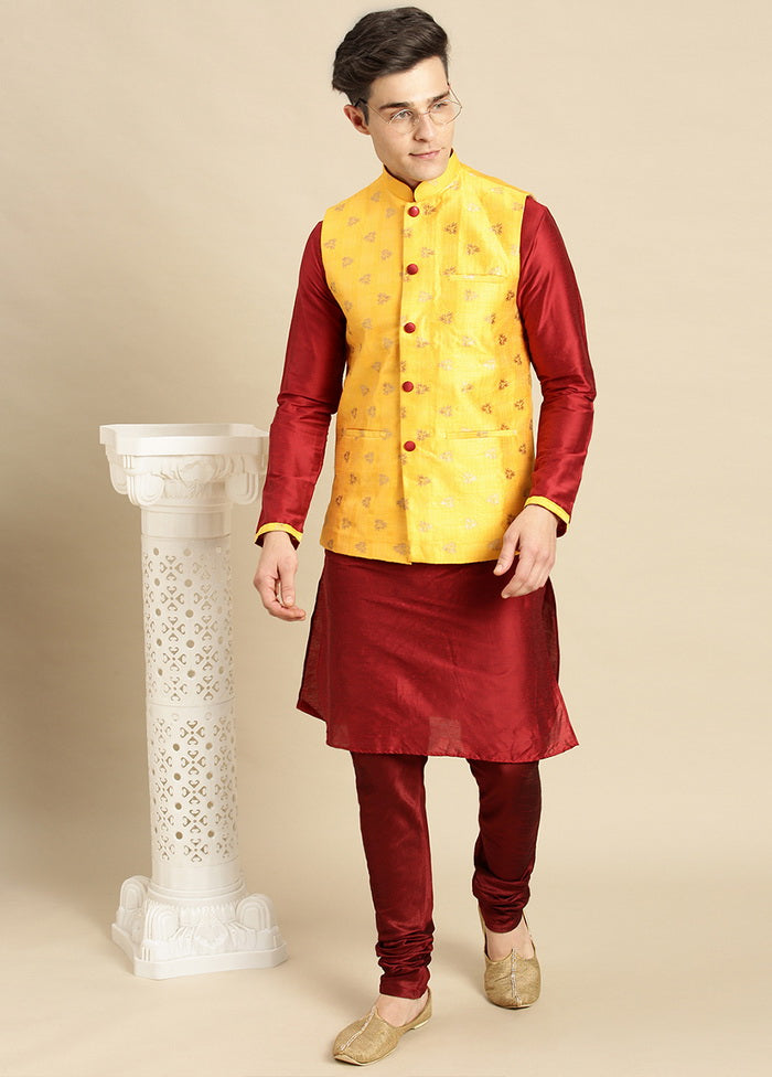 2 Pc Beige Silk Printed Kurta Jacket Set VDSAN210174 - Indian Silk House Agencies