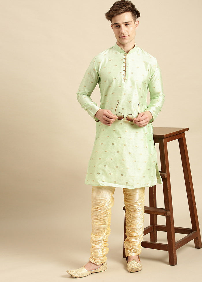 2 Pc Light Green Woven Kurta Pajama Set VDSAN210157 - Indian Silk House Agencies