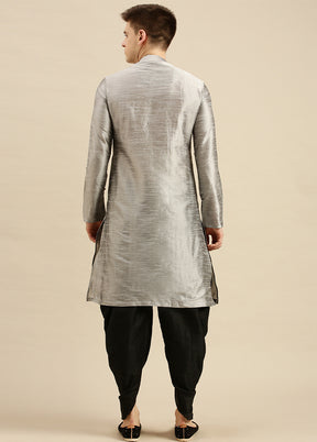 Silver Silk Kurta And Pajama Set VDSAN2812319 - Indian Silk House Agencies