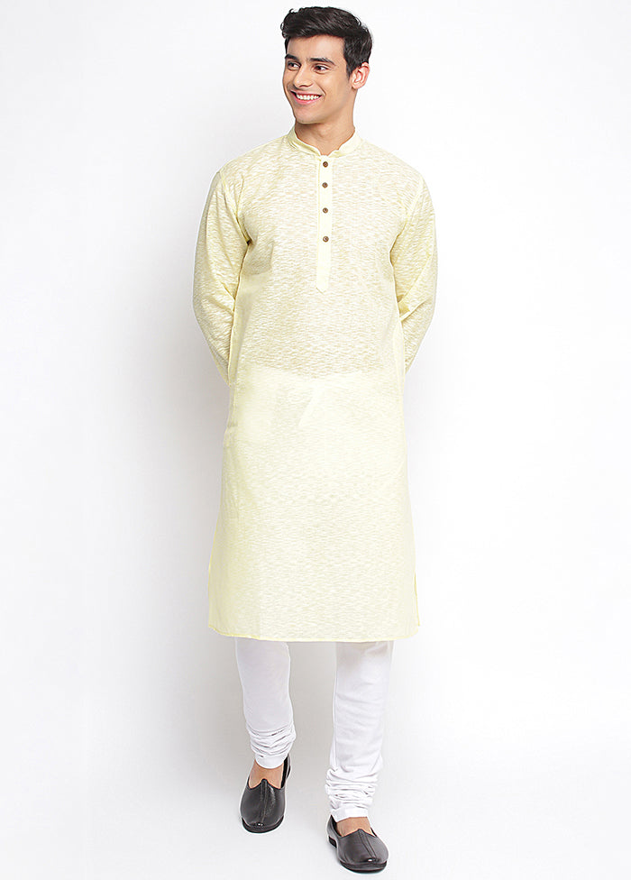 2 Pc Yellow Woven Cotton Kurta Pajama Set VDSAN040614 - Indian Silk House Agencies