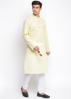 2 Pc Yellow Woven Cotton Kurta Pajama Set VDSAN040614 - Indian Silk House Agencies