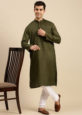 Bottle Green Cotton Kurta And Pajama Set VDSAN2812388 - Indian Silk House Agencies