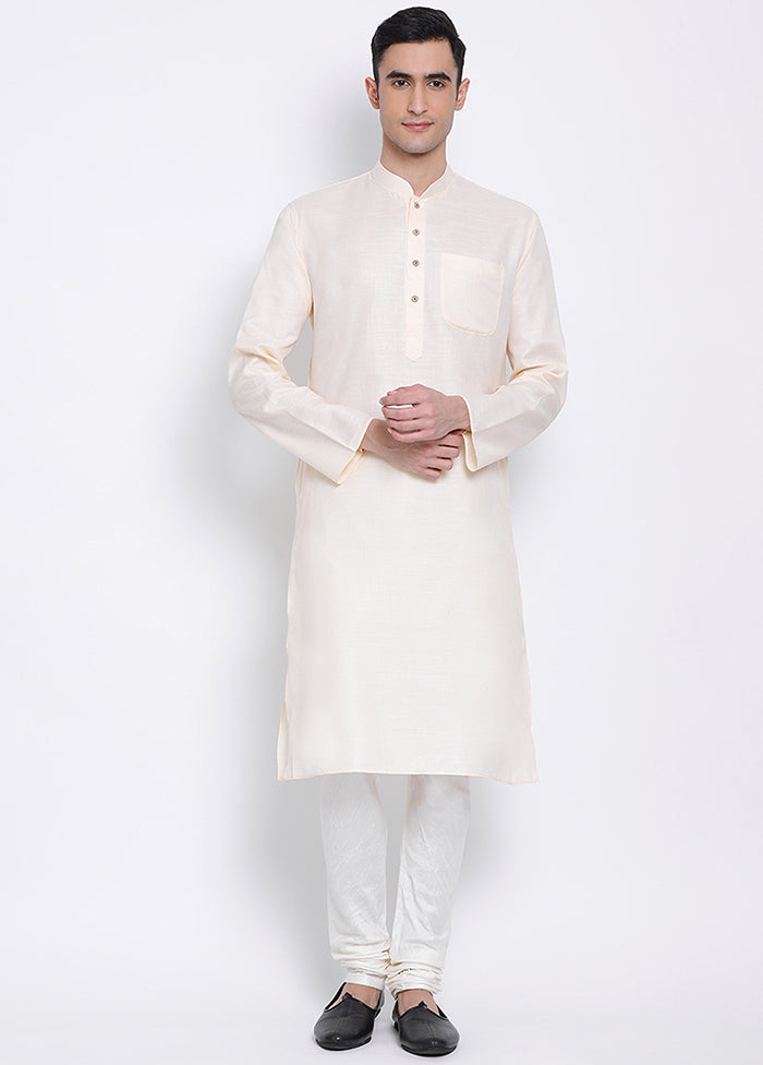 2 Pc Off White Solid Cotton Kurta Pajama Set VDSAN040523 - Indian Silk House Agencies