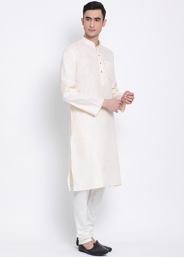 2 Pc Off White Solid Cotton Kurta Pajama Set VDSAN040523 - Indian Silk House Agencies