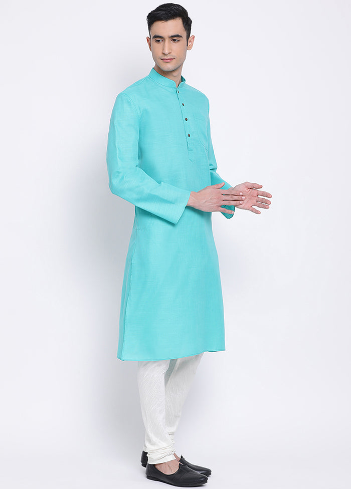2 Pc Sky Blue Solid Cotton Kurta Pajama Set - Indian Silk House Agencies