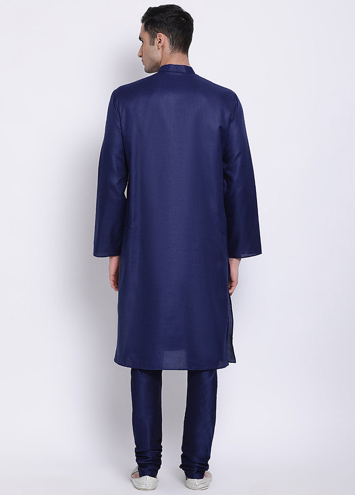 2 Pc Navy Blue Solid Cotton Kurta Pajama Set VDSAN040526 - Indian Silk House Agencies