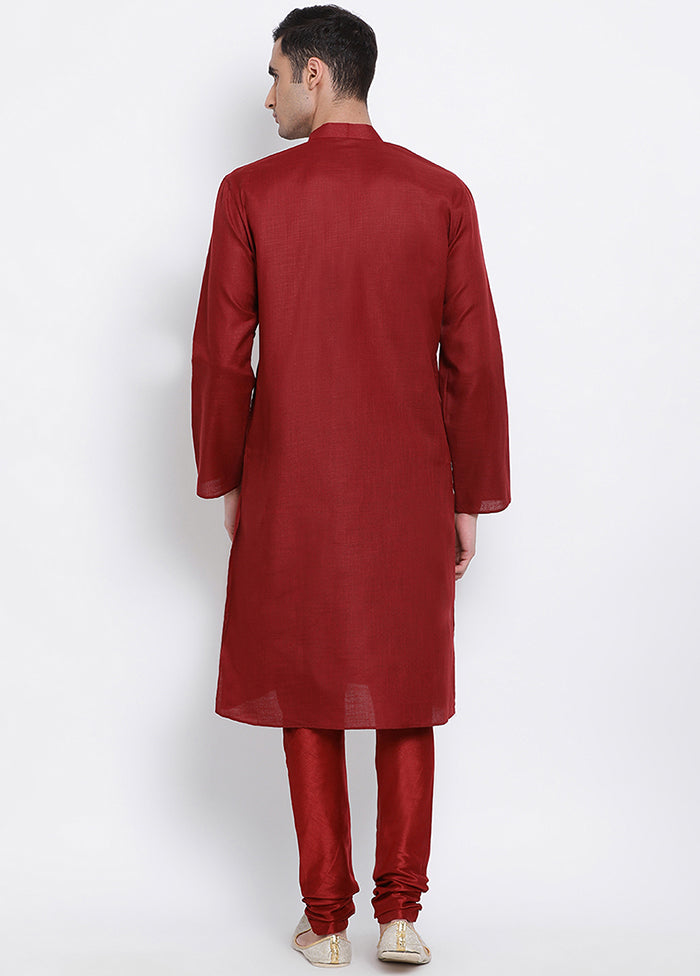 2 Pc Maroon Solid Cotton Kurta Pajama Set VDSAN040528 - Indian Silk House Agencies