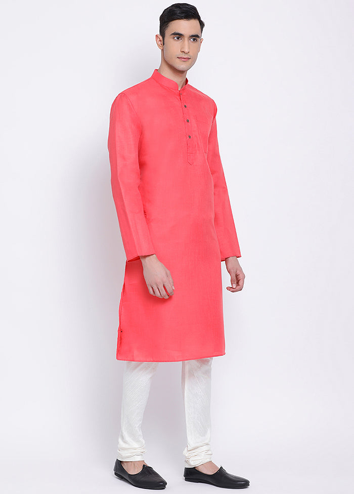 2 Pc Pink Solid Cotton Kurta Pajama Set - Indian Silk House Agencies