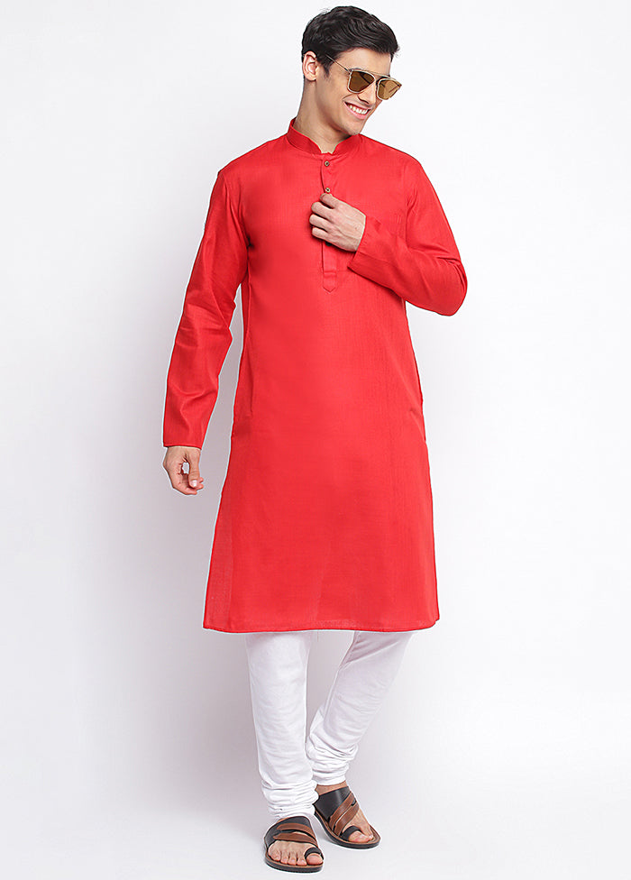 2 Pc Red Solid Cotton Kurta Pajama Set VDSAN040627 - Indian Silk House Agencies