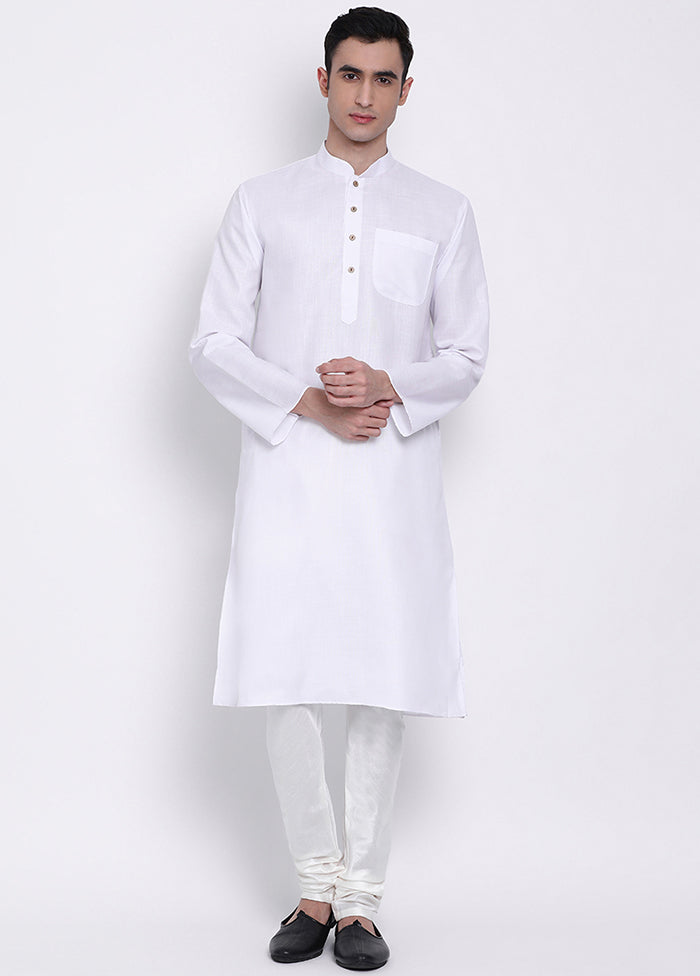 2 Pc Off White Solid Cotton Kurta Pajama Set VDSAN040532 - Indian Silk House Agencies
