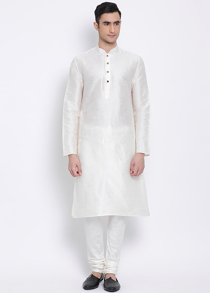 2 Pc White Solid Silk Kurta Pajama Set VDSAN040534 - Indian Silk House Agencies
